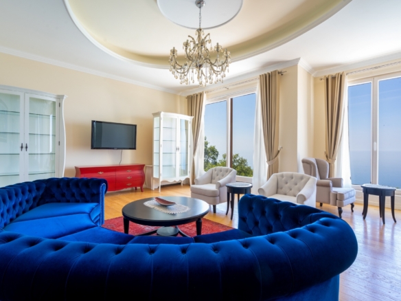 Seaview villa with swimming pool for sale in Budva Rezevici amazing living room view 1900x1267