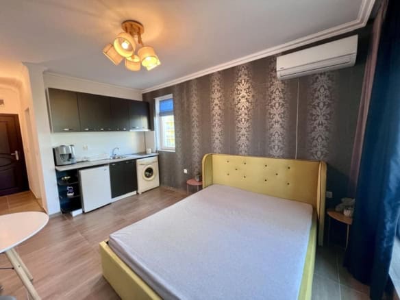 Bright studio apartment in Magnolia Residence 5, Sunny Beach, featuring contemporary decor and essen.