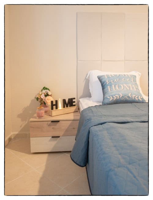 Modern 2-bedroom apartment in Sunny Beach with pool view, stylish decor, and central location.